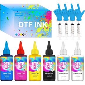 DTF Ink High Flavored Pro Colored (100ml×6, 2W+1BK+1C+1M+1Y)