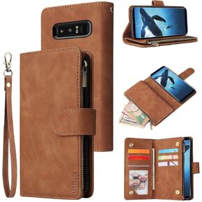 LBYZCASE Phone Case for Galaxy Note 8,Samsung Note 8 Wallet Case,Luxury Folio Flip Leather Cover[Zipper Pocket][Wrist Strap][Kickstand ] for Samsung Galaxy Note 8 (Black)