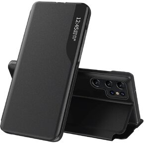 OOPKINS Case for Samsung Galaxy S24 Ultra Flip Case PU Leather Business Case Full Body Protection Kickstand Smart Clear View Window Shockproof Protective Slim Cover for Galaxy S24 Ultra Black QHC