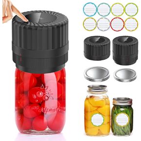3-in-1 Electric Vacuum Sealer for Jars and Vacuum Bags, Automatic Mason Jar Vacuum Sealer with 8 Reusable Vacuum Bags 8 Lids, LED Display Power Time for Vacuum Container, Wine Bottle