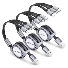 Retractable Charging Cable 3A, 3Pack 4Ft Multi Charging Cable Multi Fast Charger Cable 3 in 1 Multi USB Cable with IP/Type C/Micro USB Port for Cell Phones/Tablets/Samsung Galaxy/LG/Huawei/PS & More
