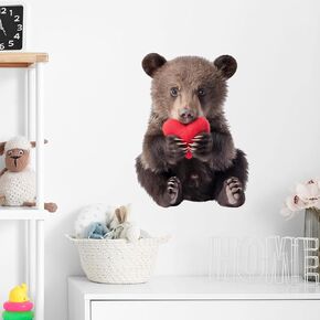 Lifelike Little Bear Holding A Heart Wall Decal Nursery Animal Wall Sticker Removable Peel and Stick Wall Art Decor Decoration for Kid Baby Preschool Living Room Bedroom School Classroom