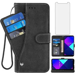 Asuwish for Wiko Life 3 U316AT Wallet Phone Case, Stand Case with Tempered Glass Screen Protector, Flip Card Holder Slot Shockproof Kickstand Cell Protective Cover for WikoLife3 Life3 Women Men Blue