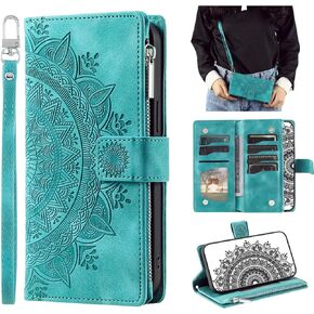 Crossbody Wallet Case for Samsung Galaxy S22 Ultra, Leather Case with Lanyard Strap Wristlet Zipper Card Holder, Flip Phone case Cover for Samsung S22 Ultra (Pink)