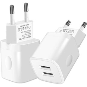 European Travel Plug Block, Wall Charger Power Adapter for Europe Adaptor, 2.1A Dual Port USB Cube Fast Charging Box Base Brick for iPhone 13 Pro Max 12 11 14 15 16, US American to Europe Converter