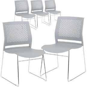 Norwood Commercial Furniture Chrome Sled Base Office Stack Chair with Perforated Seatback (Pack of 5), Brilliant Blue