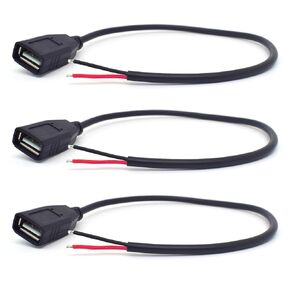 20AWG Single Short USB Female Power Pigtail，0.3M/1FT USB 2.0 A Female Jack Connector 2 Pin Power Cable Charging Wire 5V for USB Repair Replacement
