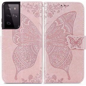 MEUPZZK Wallet Case for Samsung Galaxy S21 Ultra, Embossed Butterfly Flower Premium PU Leather [Folio Flip][Kickstand][Card Slots][Wrist Strap][6.8 inch] Cover for Samsung S21 Ultra (A-Lavender) in Kuwait