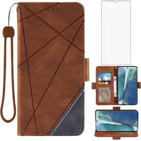 Compatible with Samsung Galaxy Note 20 Glaxay Note20 5G Wallet Case and Tempered Glass Screen Protector Flip Cover Card Holder Stand Cell Phone Cases for Gaxaly Notes 20s Twenty Not S20 Women Men Blue