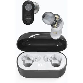 Maxell – 199652, Experience High-Fidelity Sound with Dual-Driver True Wireless Earbuds - Featuring Bluetooth 5.0, 20 Hours of Playtime, Pro Noise Cancelling and IPX3 Water Resistance - Black/Grey