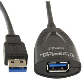 Plugable 5 Meter (16 Foot) USB 3.0 Active Extension Cable with AC Power Adapter, Back-Voltage Protection and Driverless Technology