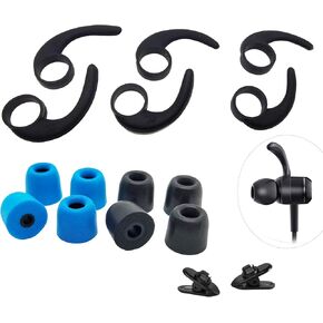 Pack: 4 Pairs(M) Earbuds Tips Premium Memory Foam Tips Replacement Earbuds Ear Tips, 3 Pairs (M) Wing Tips Silicone Earphone Stabilizer Rubber Ear Hooks Universal, 2 Pcs Cord Clips