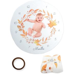 MAC&MAPLE Baby Milestone Blanket - 45 Inch Round Monthly Baby Milestone Blanket Soft Flannel 12 Month Growth Chart Boy Girl Gender Neutral Unisex Newborn Essentials Playmat Backdrop