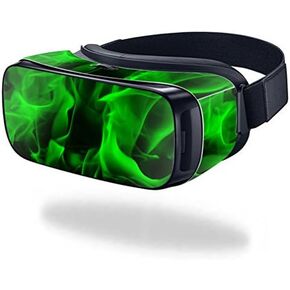 MightySkins Skin Compatible with Samsung Gear VR (Original) Cover wrap Sticker Skins Green Flames