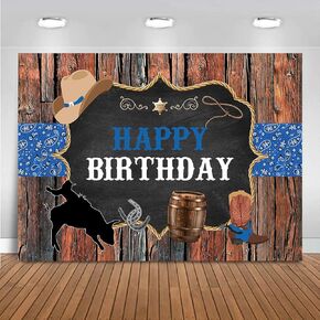 Mocsicka Western Cowboy Birthday Backdrop Wild West Rodeo Cowboy Party Decorations Western Rustic Wooden Birthday Party Decorations Banner Photo Booth Props(7x5ft)
