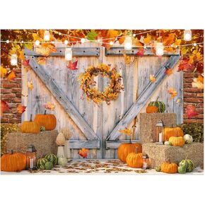 WOLADA Fall Photo Backdrop Farm Barn Backdrop Thanksgiving Photo Backdrop Fall Pumpkin Backdrops for Photography 7x5FT 12609