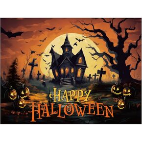 Peryiter 8 x 6 ft Halloween Backdrop Spooky Pumpkin Moon Night Bat Halloween Party Background Horror Birthday Decorations Happy Halloween Banner Halloween Birthday Party Decorations Studio Props
