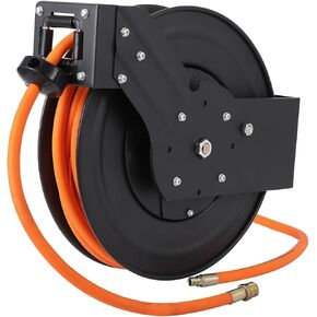Retractable Air Hose Reel With Strong Hybrid Hose, 1/2 In x 50 Ft Hybrid Air Hose, Auto Rewind Air Hose Reel