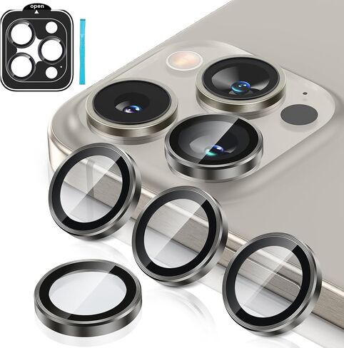 واقي عدسة الكاميرا Goton لهاتف iPhone 15 Pro/iPhone 15 Pro Max، [مقاوم للخدش] غطاء كاميرا من الزجاج المقوى 9H غطاء حلقة معدنية لحماية الكاميرا وغطاء شاشة وملحقات الفيلم in Kuwait