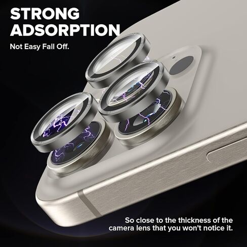 واقي عدسة الكاميرا Goton لهاتف iPhone 15 Pro/iPhone 15 Pro Max، [مقاوم للخدش] غطاء كاميرا من الزجاج المقوى 9H غطاء حلقة معدنية لحماية الكاميرا وغطاء شاشة وملحقات الفيلم in Kuwait