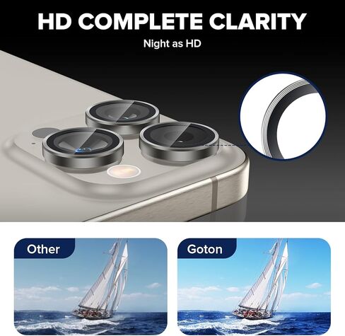 واقي عدسة الكاميرا Goton لهاتف iPhone 15 Pro/iPhone 15 Pro Max، [مقاوم للخدش] غطاء كاميرا من الزجاج المقوى 9H غطاء حلقة معدنية لحماية الكاميرا وغطاء شاشة وملحقات الفيلم in Kuwait
