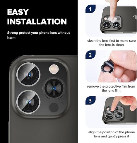 واقي عدسة الكاميرا Goton لهاتف iPhone 15 Pro/iPhone 15 Pro Max، [مقاوم للخدش] غطاء كاميرا من الزجاج المقوى 9H غطاء حلقة معدنية لحماية الكاميرا وغطاء شاشة وملحقات الفيلم in Kuwait