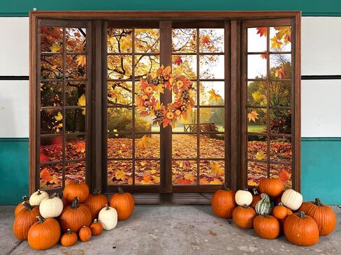 Fall Window Backdrop Autumn Forest Scene Maple Leaf Photography Background Fall Harvest Thanksgiving Day Kids Adults Baby Shower Birthday Party Decoration Photo Shoot Prop (7x5FT) in Saudi Arabia