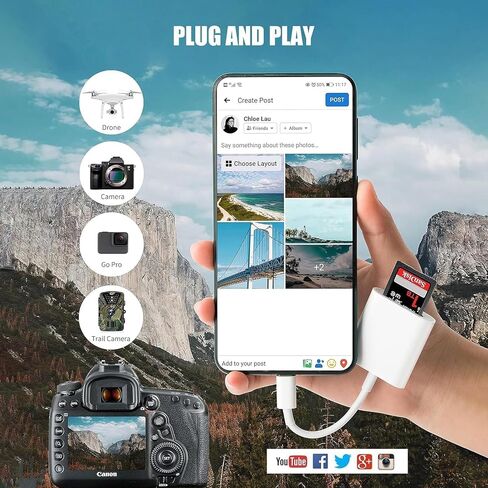 SD Card Reader USB-C for iPhone 15/Android/iPad/Mac Camera, SD TF Dual Card Slot 2 in 1 Digital Camera Viewer Sd Card Adapter HD Original Image sync for iPhone iPad Galaxy Pixel, Plug & Play Portable in Saudi Arabia