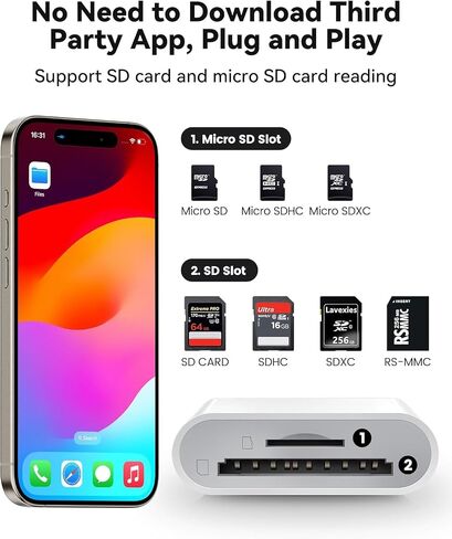 SD Card Reader USB-C for iPhone 15/Android/iPad/Mac Camera, SD TF Dual Card Slot 2 in 1 Digital Camera Viewer Sd Card Adapter HD Original Image sync for iPhone iPad Galaxy Pixel, Plug & Play Portable in Saudi Arabia