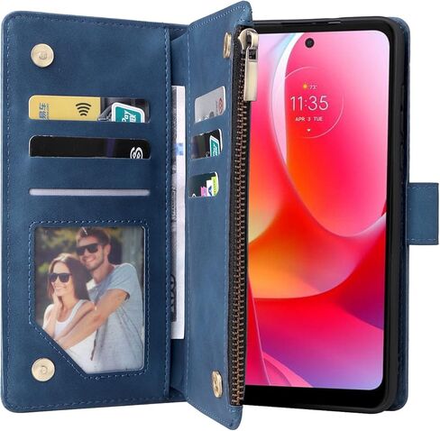 LBYZCASE for Moto G Stylus |2022| 4G Case with Card Holder,Durable Luxury Magnetic Folio Flip Leather Zipper Pocket Wrist Strap Kickstand Women Men for Motorola Moto G Stylus(2022) 4G,Blue in Saudi Arabia