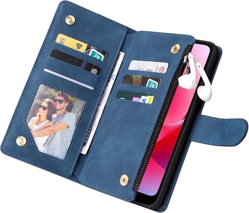 LBYZCASE for Moto G Stylus |2022| 4G Case with Card Holder,Durable Luxury Magnetic Folio Flip Leather Zipper Pocket Wrist Strap Kickstand Women Men for Motorola Moto G Stylus(2022) 4G,Blue in Saudi Arabia