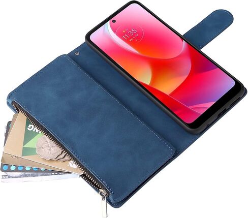 LBYZCASE for Moto G Stylus |2022| 4G Case with Card Holder,Durable Luxury Magnetic Folio Flip Leather Zipper Pocket Wrist Strap Kickstand Women Men for Motorola Moto G Stylus(2022) 4G,Blue in Saudi Arabia