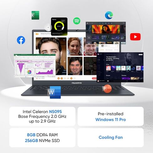 Win11 Laptop Computer, 8GB RAM/256GB NVMe SSD, 15.6 inch 1920x1080 IPS Display, Intel N5095 Quad Core Processor Notebook PC, Support 2.4G/5G Hz WiFi, BT, Type-c PD 3.0 Charging in Saudi Arabia
