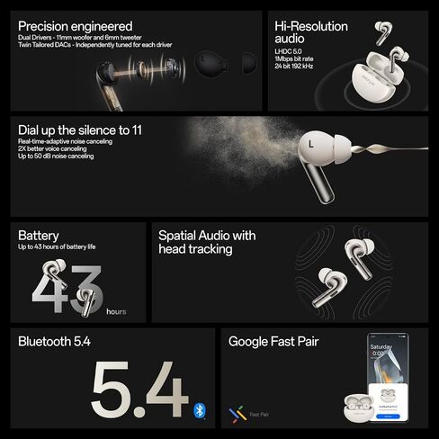 OnePlus Buds Pro 3 Wireless Earbuds, Dual Drivers in-Ear Buds, Dual DACs, Dynaudio EQs, Up to 50dB Adaptive Noise Cancellation, Up to 43Hrs Battery (Midnight Opus) in Saudi Arabia