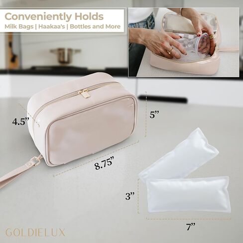 Breast Milk Cooler Travel Bag - Waterproof Breastmilk Storage Bag Cooler w/Ice Pack, Checkerboard Interior, Leather Strap, & More – Versatile Insulated Cooler Bag - Ideal Baby Travel Essentials in Saudi Arabia