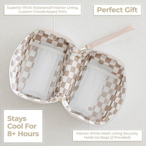 Breast Milk Cooler Travel Bag - Waterproof Breastmilk Storage Bag Cooler w/Ice Pack, Checkerboard Interior, Leather Strap, & More – Versatile Insulated Cooler Bag - Ideal Baby Travel Essentials in Saudi Arabia