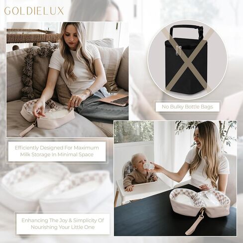 Breast Milk Cooler Travel Bag - Waterproof Breastmilk Storage Bag Cooler w/Ice Pack, Checkerboard Interior, Leather Strap, & More – Versatile Insulated Cooler Bag - Ideal Baby Travel Essentials in Saudi Arabia