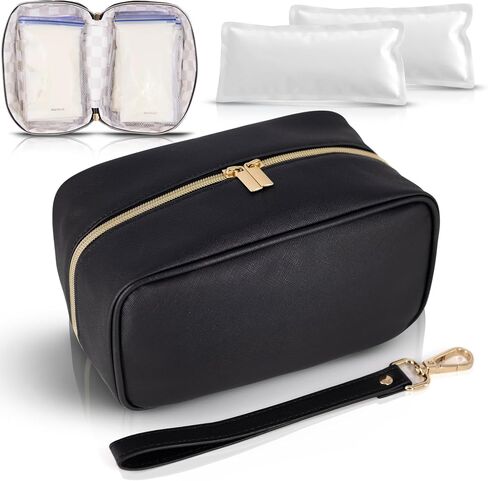 Breast Milk Cooler Travel Bag - Waterproof Breastmilk Storage Bag Cooler w/Ice Pack, Checkerboard Interior, Leather Strap, & More – Versatile Insulated Cooler Bag - Ideal Baby Travel Essentials in Saudi Arabia