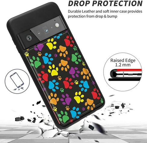 Case for Google Pixel 6 Pro with Card Holder Slot, PU Leather Wallet Kickstand Case, Double Magnetic Clasp and TPU Durable Shockproof Cover, Multicolor Dog Paw in Kuwait