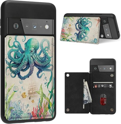 Case for Google Pixel 6 Pro with Card Holder Slot, PU Leather Wallet Kickstand Case, Double Magnetic Clasp and TPU Durable Shockproof Cover, Multicolor Dog Paw in Kuwait