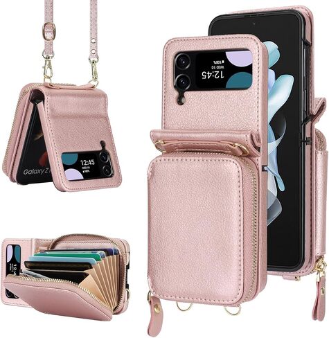 حافظة محفظة لهاتف Samsung Galaxy Z Flip 5 مع خاصية حجب RFID، حافظة هاتف Z Flip 5 مع حزام كروس وحامل بطاقات للنساء والفتيات من جلد البولي يوريثان Z Flip 5 محفظة واقية باللون الأبيض in Kuwait