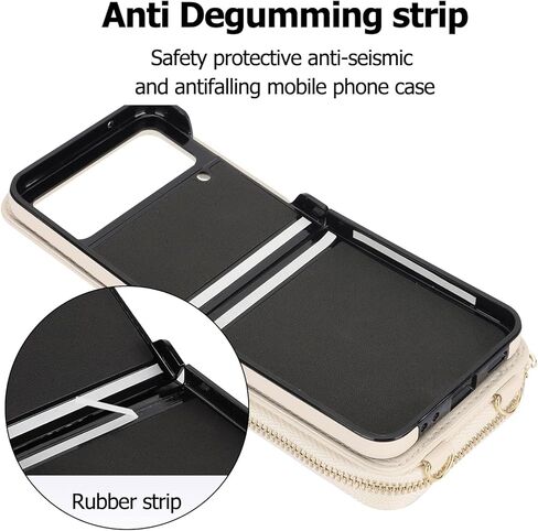 حافظة محفظة لهاتف Samsung Galaxy Z Flip 5 مع خاصية حجب RFID، حافظة هاتف Z Flip 5 مع حزام كروس وحامل بطاقات للنساء والفتيات من جلد البولي يوريثان Z Flip 5 محفظة واقية باللون الأبيض in Kuwait