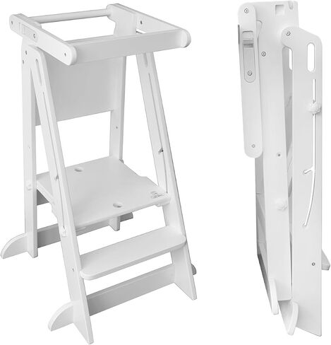 Little Partners Learning Tower Foldable Toddler Tower - Learn 'N Fold Toddler Kitchen Stool for Kids 2 to 6, Folding Toddler Tower (Grey w/Natural) in Saudi Arabia