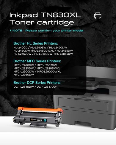 (with CHIP) TN830 TN830XL 830XL Toner Cartridges Replacement for Brother TN830XL,Print up to 3,000 Pages per Toner- Compatible with HL-L2400D HL-L2405W HL-L2460DW HL-L2460DWXL(2 Pack, Black) in Saudi Arabia
