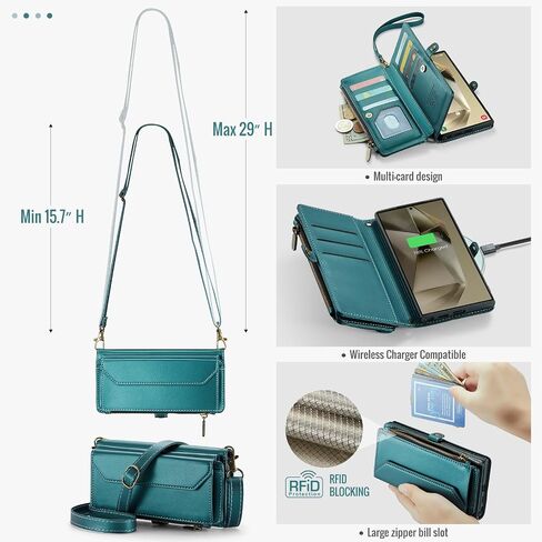 Asuwish Phone Case for Samsung Galaxy S24 Ultra 5G Zipper Wallet Cover with Tempered Glass Screen Protector and Leather Flip RFID Blocking Card Holder Cell S24Ultra 24S S 24 24Ultra Women Girls Green in Saudi Arabia