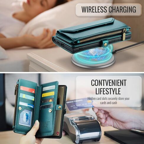 Asuwish Phone Case for Samsung Galaxy S24 Ultra 5G Zipper Wallet Cover with Tempered Glass Screen Protector and Leather Flip RFID Blocking Card Holder Cell S24Ultra 24S S 24 24Ultra Women Girls Green in Saudi Arabia
