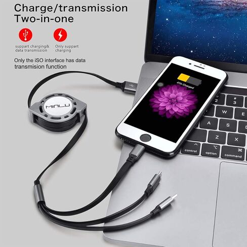 Retractable Charging Cable 3A, 3Pack 4Ft Multi Charging Cable Multi Fast Charger Cable 3 in 1 Multi USB Cable with IP/Type C/Micro USB Port for Cell Phones/Tablets/Samsung Galaxy/LG/Huawei/PS & More in Saudi Arabia