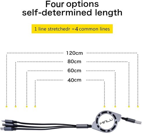Retractable Charging Cable 3A, 3Pack 4Ft Multi Charging Cable Multi Fast Charger Cable 3 in 1 Multi USB Cable with IP/Type C/Micro USB Port for Cell Phones/Tablets/Samsung Galaxy/LG/Huawei/PS & More in Saudi Arabia