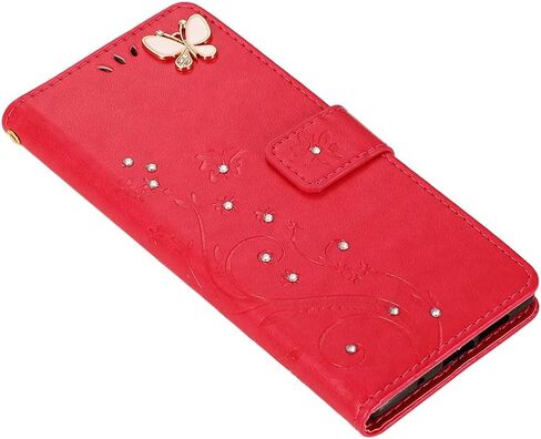 متوافق مع حافظة سامسونج جالاكسي S21 اللامعة مع حامل البطاقات، حافظة هاتف بمحفظة قلابة للنساء، حافظة واقية مضادة للصدمات على شكل فراشة كريستالية لهاتف سامسونج جالاكسي S21 5G، ذهبي وردي GY in Kuwait