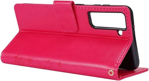 متوافق مع حافظة سامسونج جالاكسي S21 اللامعة مع حامل البطاقات، حافظة هاتف بمحفظة قلابة للنساء، حافظة واقية مضادة للصدمات على شكل فراشة كريستالية لهاتف سامسونج جالاكسي S21 5G، ذهبي وردي GY in Kuwait